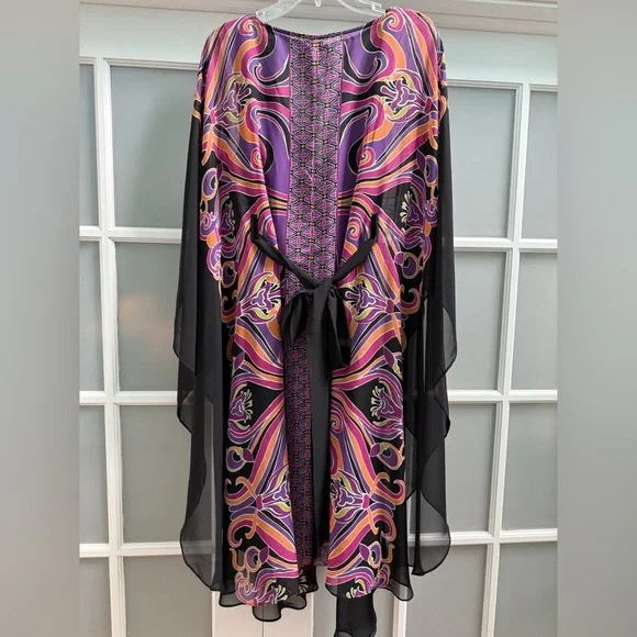 VTG I.C.E. Boho Black Dress & Kaftan Resort Evening Cover Up Set 2pc Size 18W - Picture 4 of 15